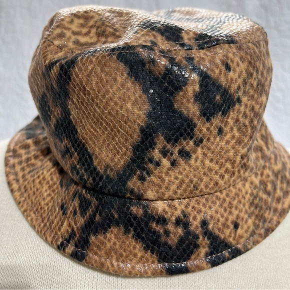 SNAKEPRINT Bucket Hat Brown and Black Faux Leather-#310 - Picture 6 of 8
